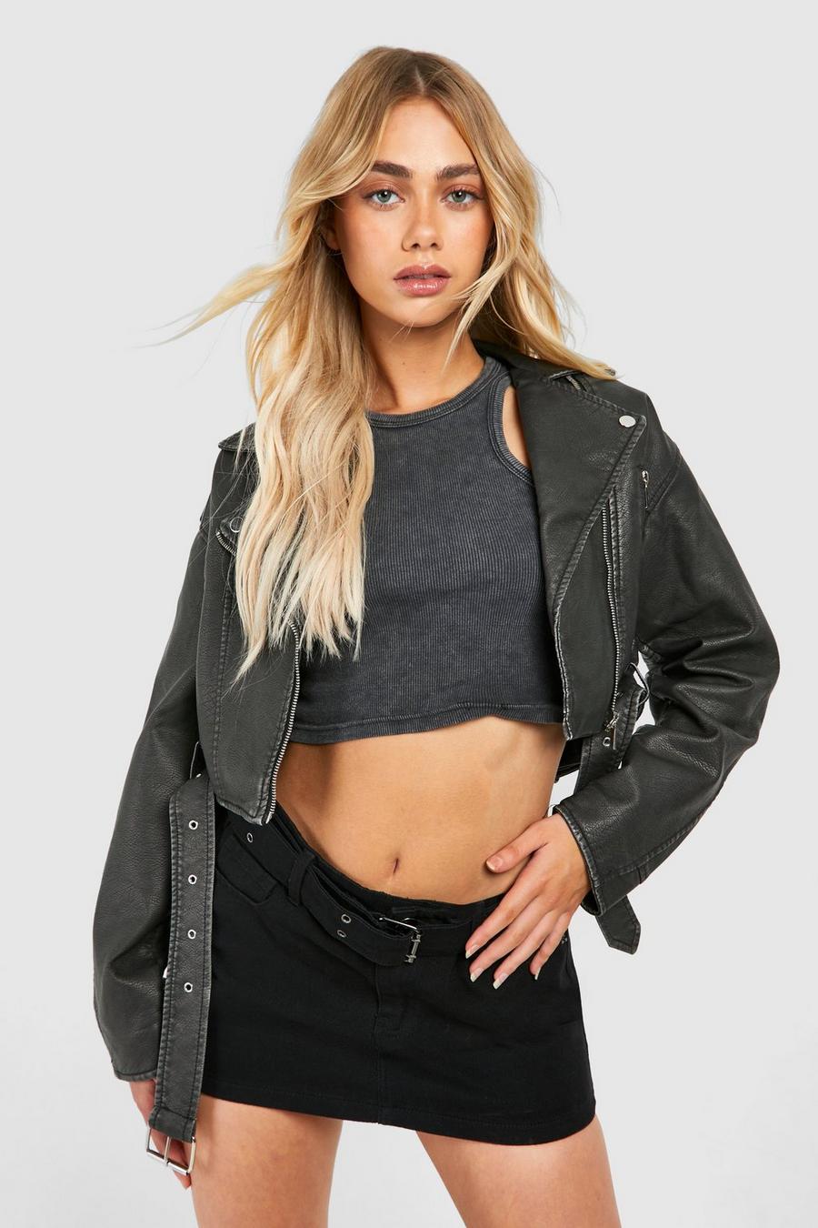 Vintage Look Faux Leather Crop Biker Jacket | boohoo Vintage Look Faux Leather Crop Biker Jacket | boohoo